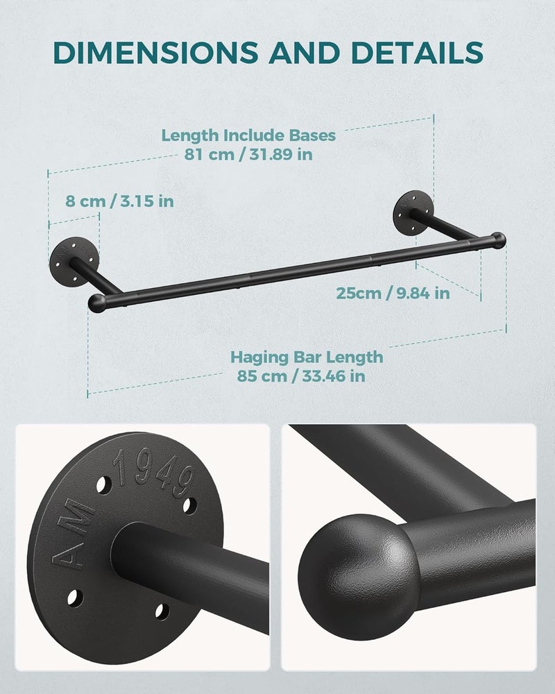 OROPY Industrial Pipe Clothing Rack, Wall Mounted Clothes Rack, Closet Rods For Hanging Clothes, 33" Multi-purpose Hanging Rod for Laundry Room, Bedroom and Closet Storage - Image 3